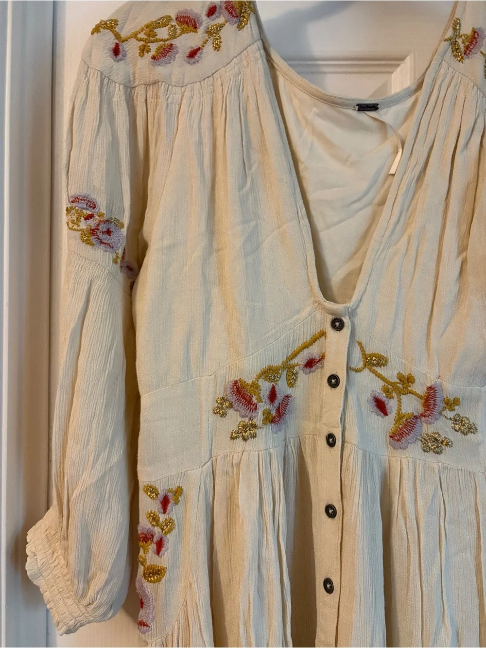 Free People Day Glow Midi Floral Embroidered Cream Dress